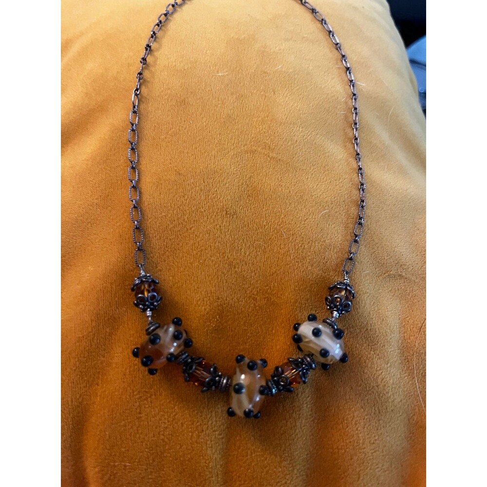 Art Glass Murano Venetian Style polka dot Sterling Silver 925 Necklace